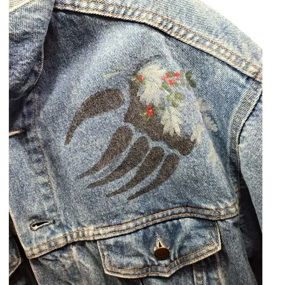 VINTAGE Custom 80s LEVI'S Patches DENIM Jean TRUCKER JACKET Harley MADE IN USA - Picture 4 of 7